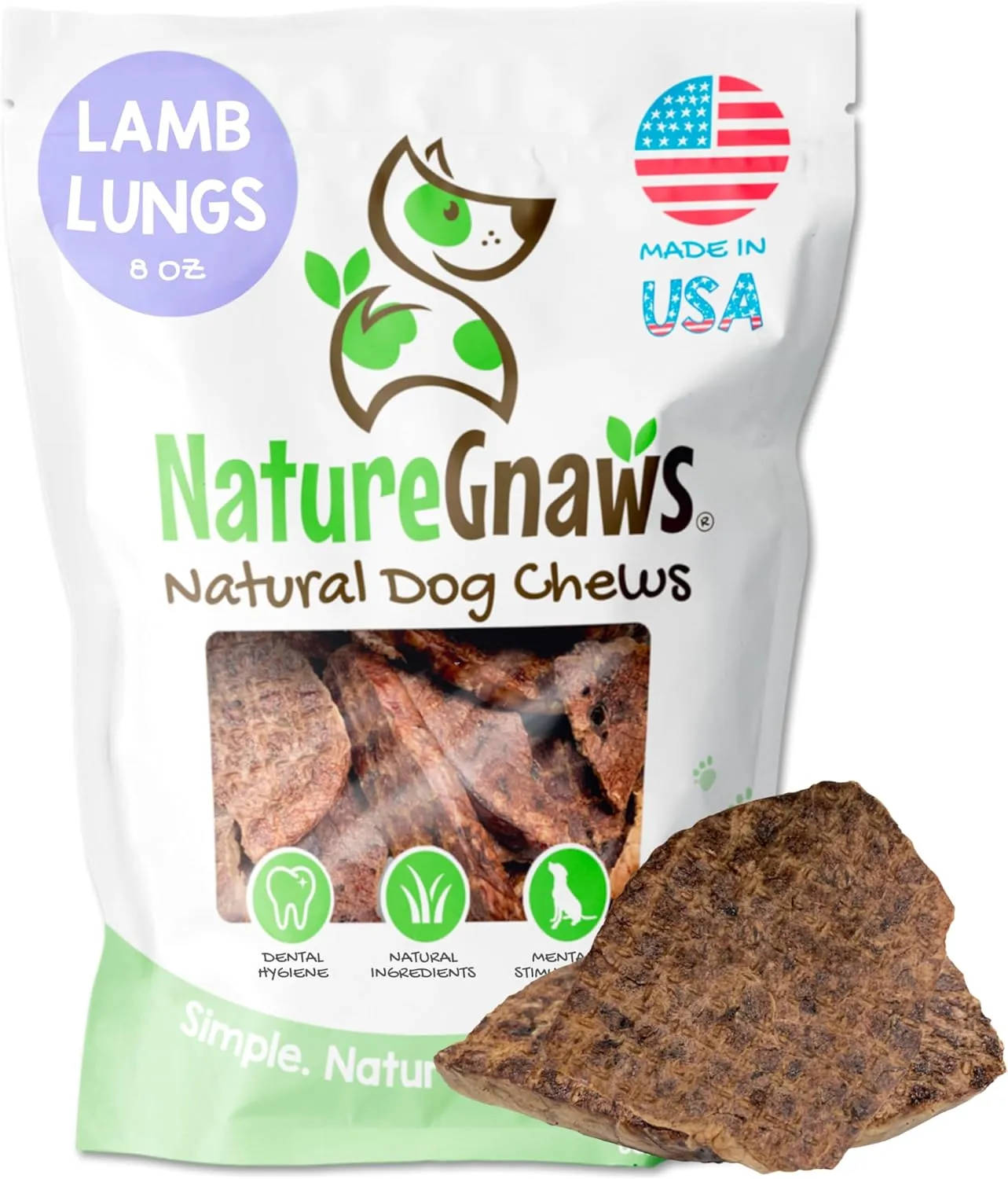 Nature Gnaws USA Lamb Lung Filets for Dogs (8oz) - Single Ingredient Natural Dog Chew Treats – Made in USA - Rawhide Free