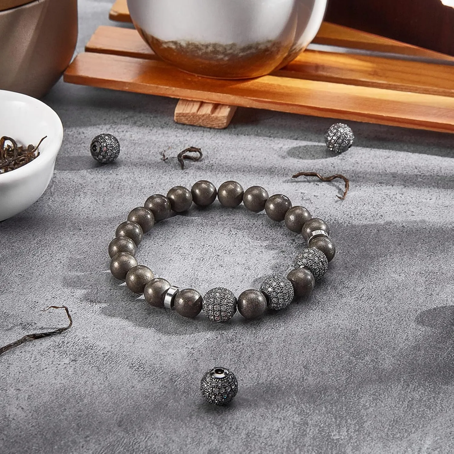 NBEADS 10 Pcs 10mm Gunmetal Brass Cubic Zirconia Beads, Clear CZ Stones Pave Micro Setting Disco Ball Spacer Beads, Round Bracelet Connector Charms Beads for Jewelry Making