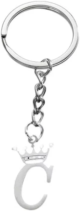 New 2026 Arrive Unisex Simple Stainless Steel Crown 26 Letters Key Chain For Women Personality Metal Initial Alphabet Keyring Car Handbag Pendant Gifts Jewelry Fashion Trendy Accessories Gift And Men