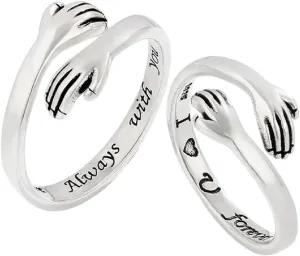 New 2026 Romantic Heart Double Gesture Rings Carved I Love You Forever Couple Simple Fashion Lover's Wedding Jewelry Dating Gift Luxury Accessories Creative