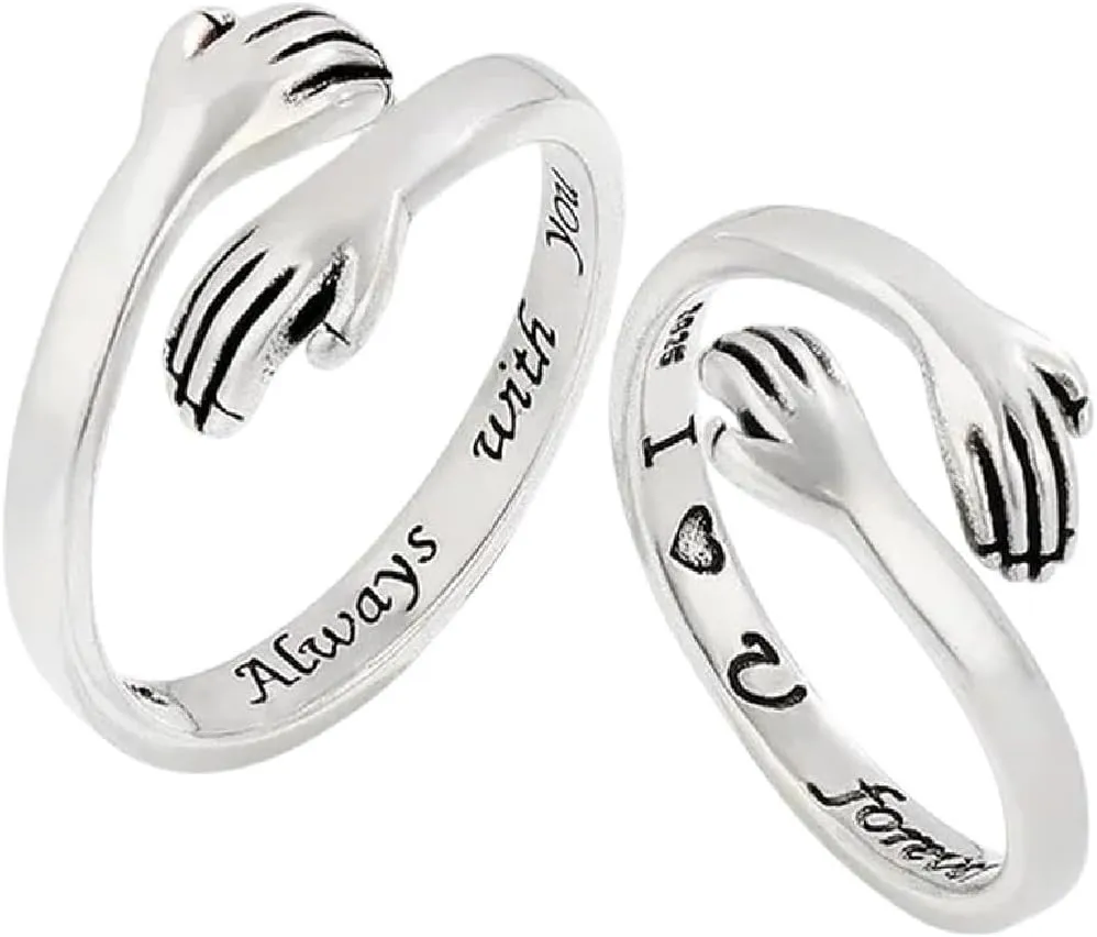 New 2026 Romantic Heart Double Gesture Rings Carved I Love You Forever Couple Simple Fashion Lover's Wedding Jewelry Dating Gift Luxury Accessories Creative