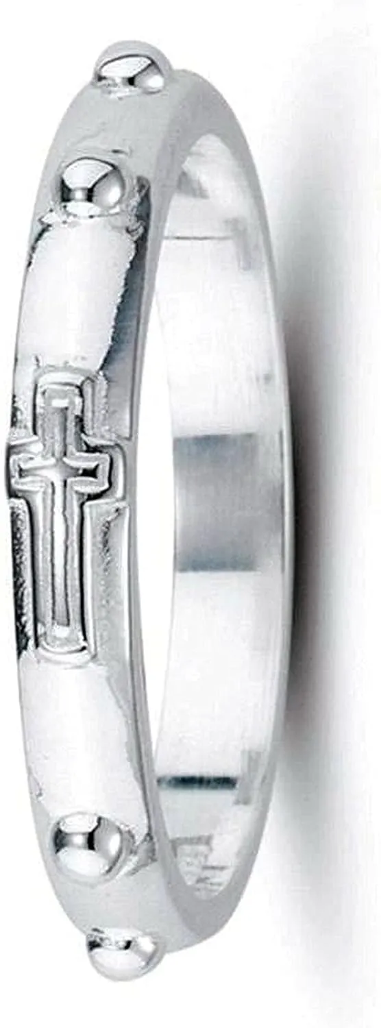 New One Decade Sterling Silver Rosary Ring in Gift Box - Mens Sizes to Elevate Your Style with Religious Jewelry TEH3311WIXX