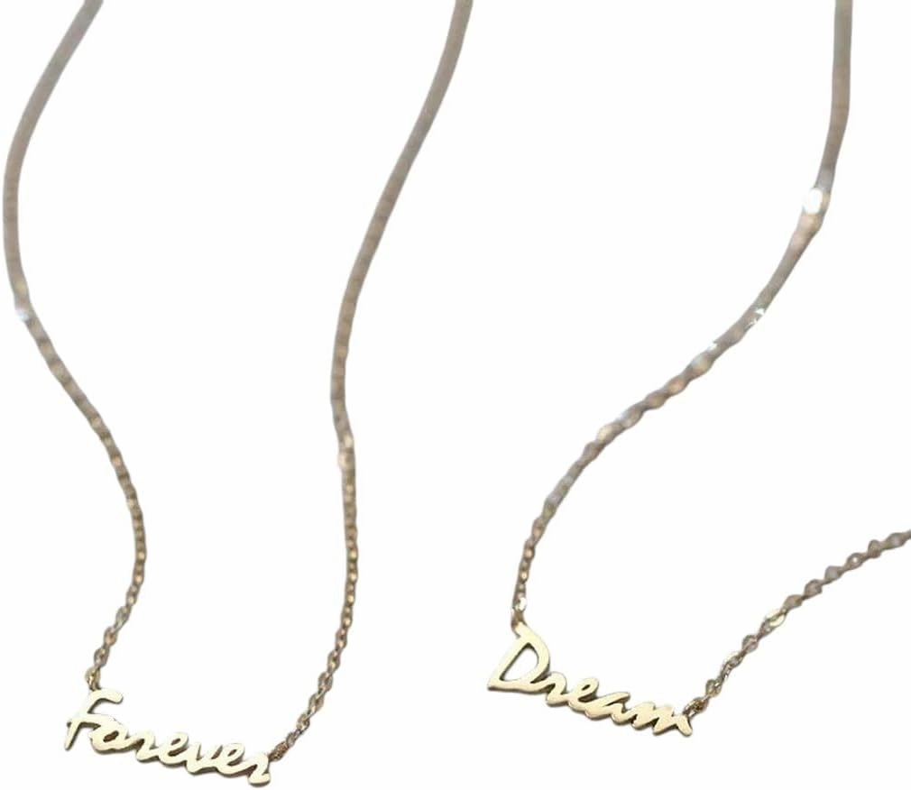 New 2026 Arrive Unisex 925 Sterling Silver 14K Gold Plating Simple Forever Letter Clavicle Chain Necklace Women Classic Fashion Jewelry Accessories With For You Trendy Creative Gift For Women And Men