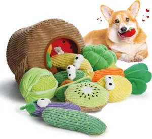 Nocciola Small Squeaky Crinkle Dog Toys- 15 Packs Grocery Bag Fruits Veggies Puppy Toys to Keep Them Busy, Cute Durable Plush Stuffed Hide and Seek Cognitive Boredom Toys for Aggressive Chewers