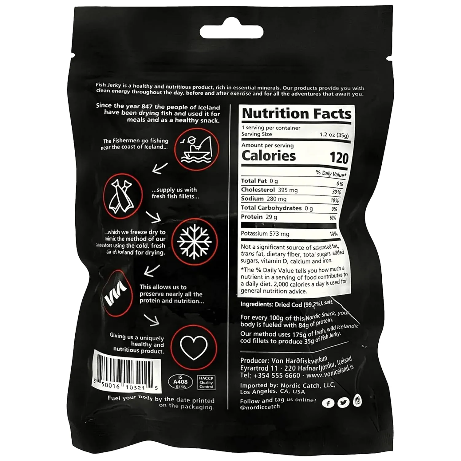 Nordic Catch Freeze Dried Cod Bites Seafood Snacks - Chips made from Wild Caught Icelandic Cod Fish - Healthy Snack, Rich in Omega 3 Fatty Acids, Protein Packed Fish Jerky for Humans, Keto Friendly Dry Fish - 35g Resealable Bag - 3 Pack