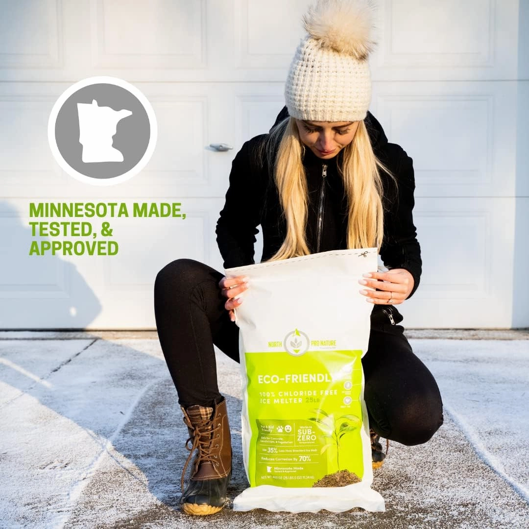 North Pro Nature Sub Zero Deicer, 25 lb Resealable Ice Melt Bag, 100% Chloride Free Eco-Friendly Concrete Safe Ice Melt for Pavement