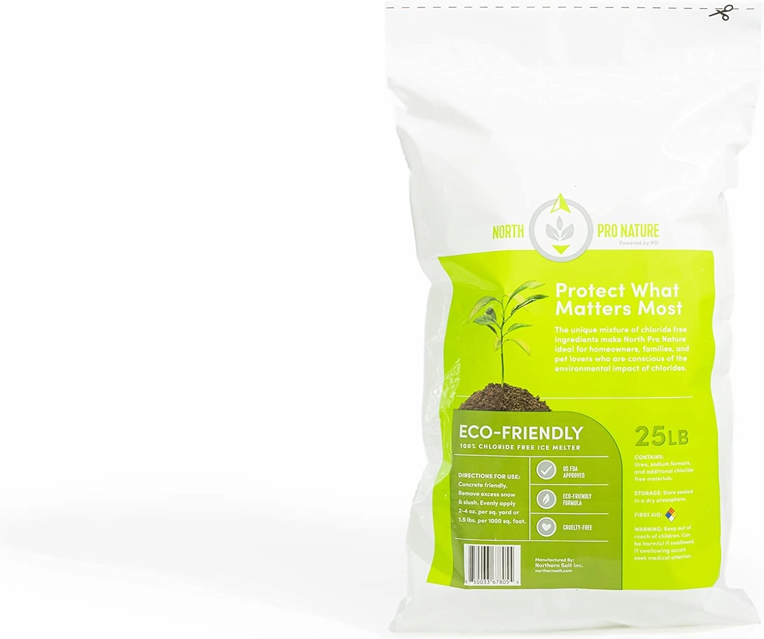 North Pro Nature Sub Zero Deicer, 25 lb Resealable Ice Melt Bag, 100% Chloride Free Eco-Friendly Concrete Safe Ice Melt for Pavement