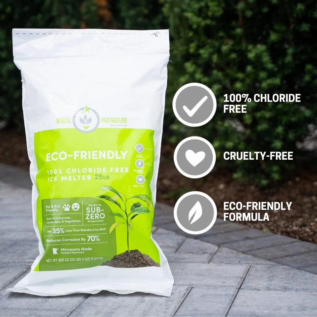North Pro Nature Sub Zero Deicer, 25 lb Resealable Ice Melt Bag, 100% Chloride Free Eco-Friendly Concrete Safe Ice Melt for Pavement