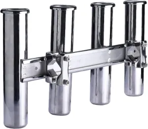 NovelBee 4 Tubes Fishing Rod Holders,Stainless Steel Boat Rod Holder with Clamp Adjustable for Rails from 4/5" to 1-1/5" diam Tube