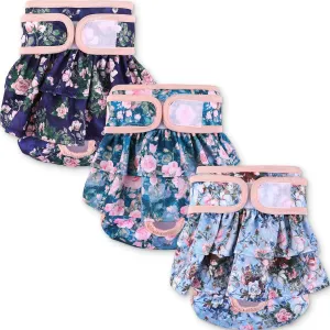 NOYAL Washable Dog Diapers Female Reusable High Absorbency Leak-Proof Rose Pattern Doggie Diapers 3 Pack