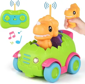 Nueplay Remote Control Car for Toddler Age 2 3 4 5, Electric RC Toys with Light & Music, Toddler Dinosaur Toys, Dino Figures Truck Race Vehicles, Christmas Birthday Gift for Boys & Girls