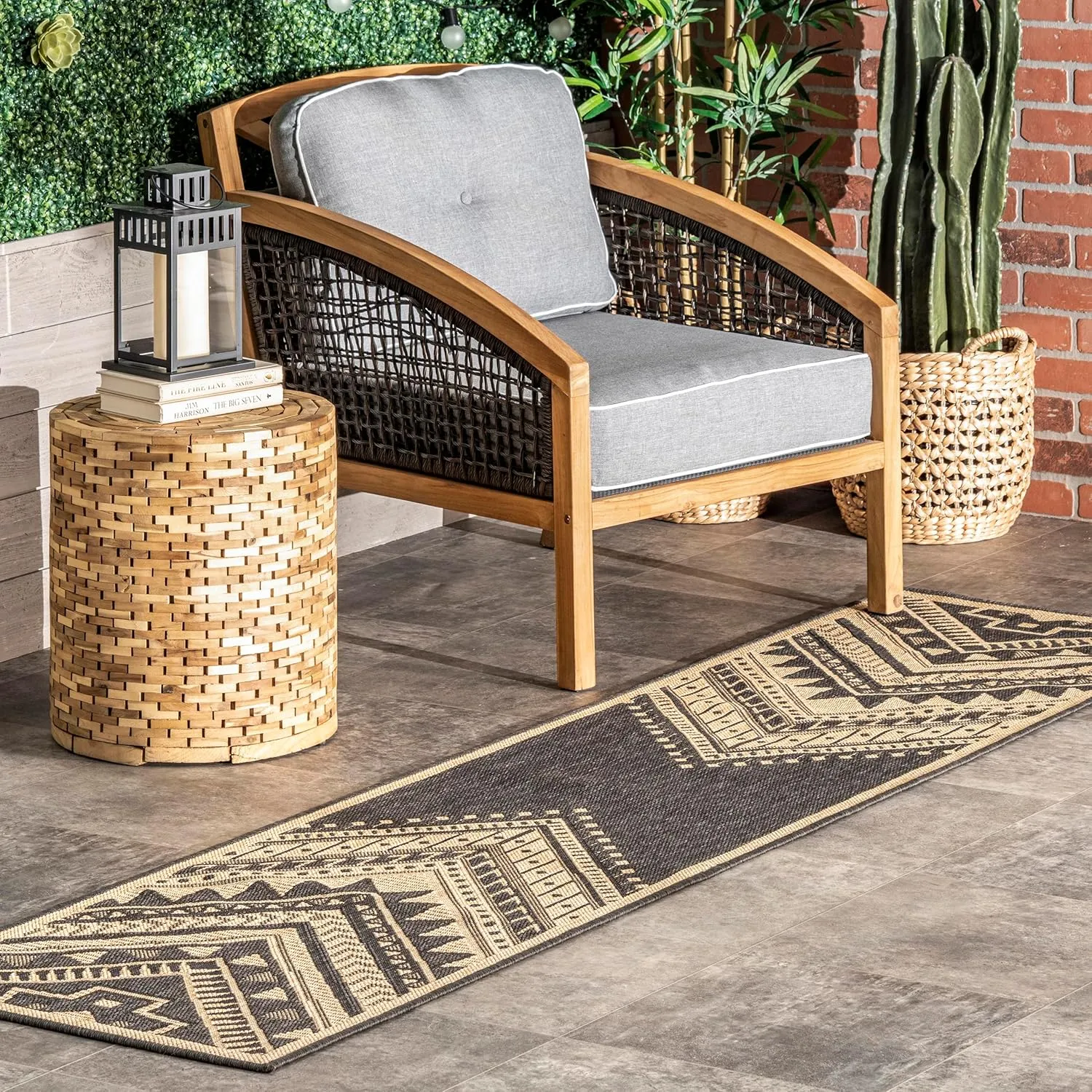 nuLOOM 2' x 8' Outdoor Performance Area Rug, Stain Resistant, Weather Resistant, High Traffic, Patio, Balcony, Outside, Landry Charcoal