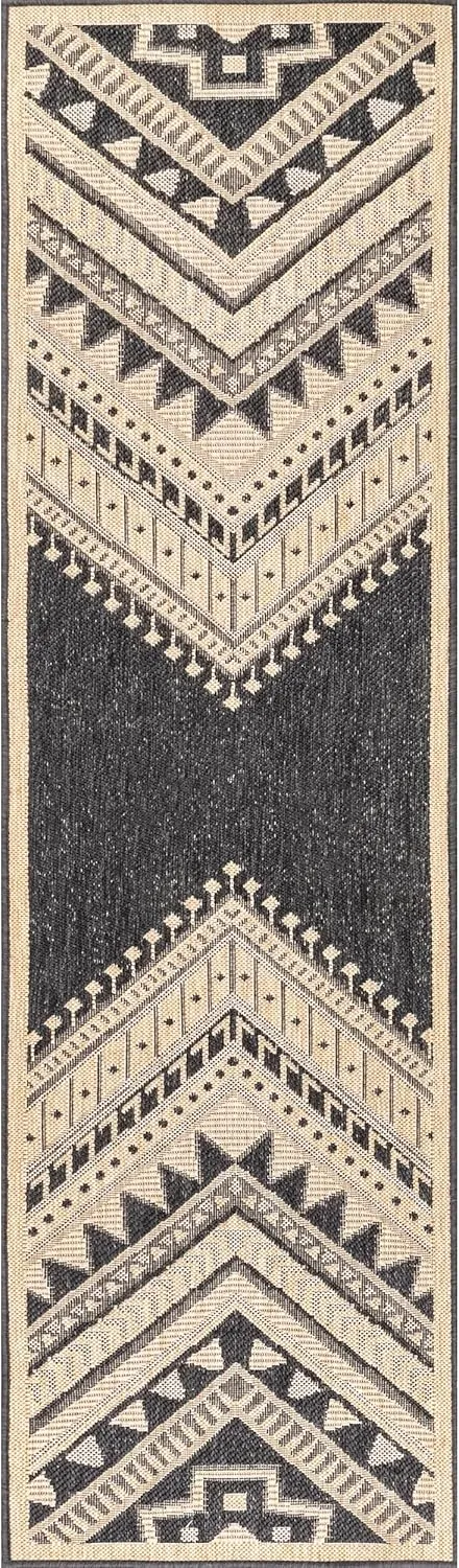 nuLOOM 2' x 8' Outdoor Performance Area Rug, Stain Resistant, Weather Resistant, High Traffic, Patio, Balcony, Outside, Landry Charcoal