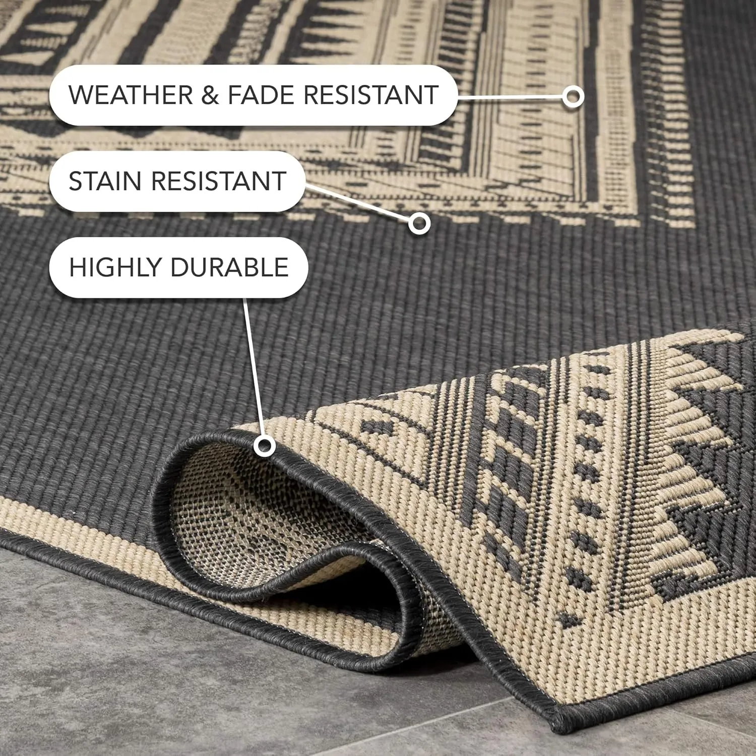 nuLOOM 2' x 8' Outdoor Performance Area Rug, Stain Resistant, Weather Resistant, High Traffic, Patio, Balcony, Outside, Landry Charcoal