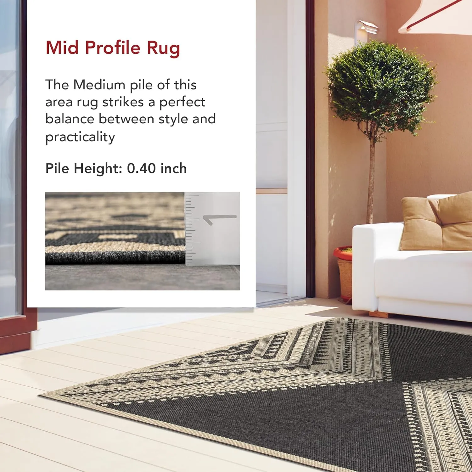 nuLOOM 2' x 8' Outdoor Performance Area Rug, Stain Resistant, Weather Resistant, High Traffic, Patio, Balcony, Outside, Landry Charcoal