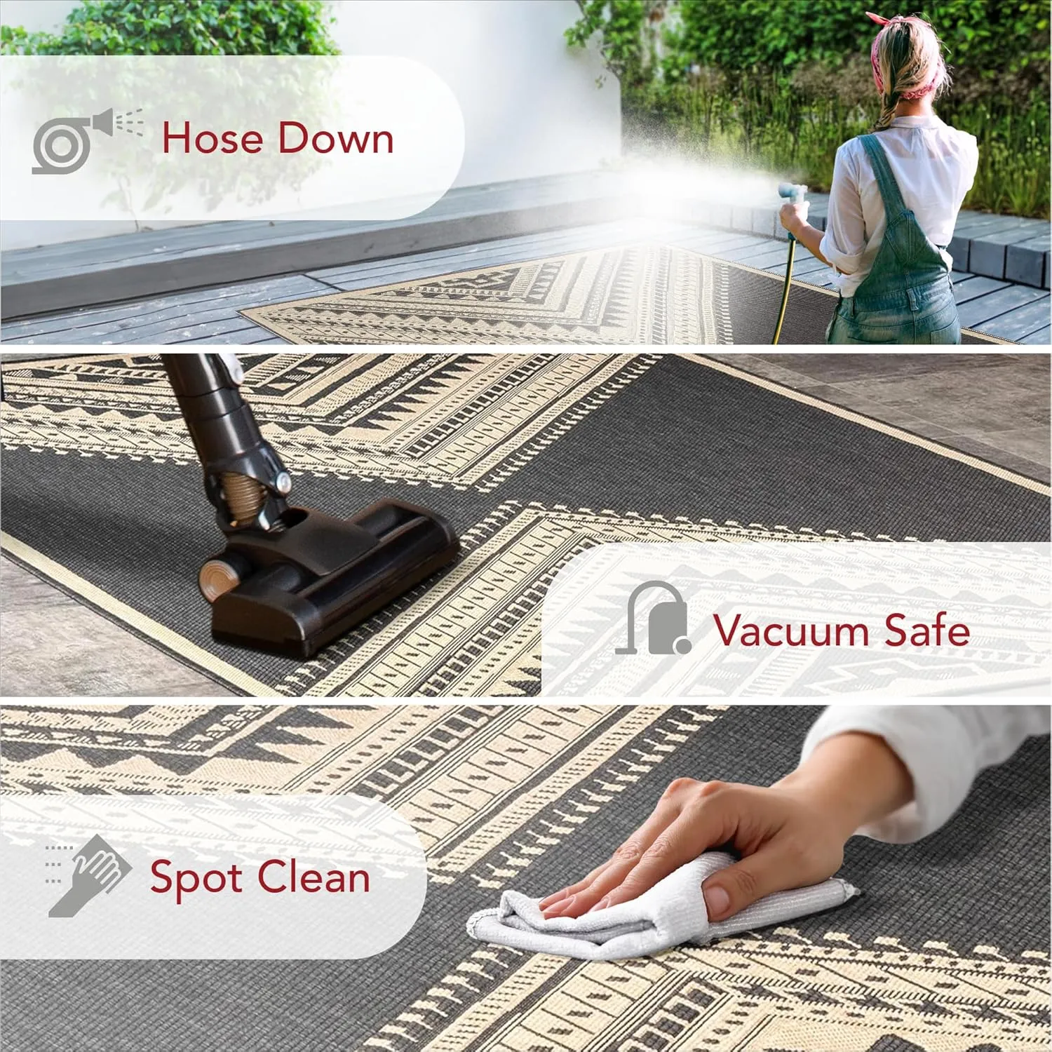 nuLOOM 2' x 8' Outdoor Performance Area Rug, Stain Resistant, Weather Resistant, High Traffic, Patio, Balcony, Outside, Landry Charcoal
