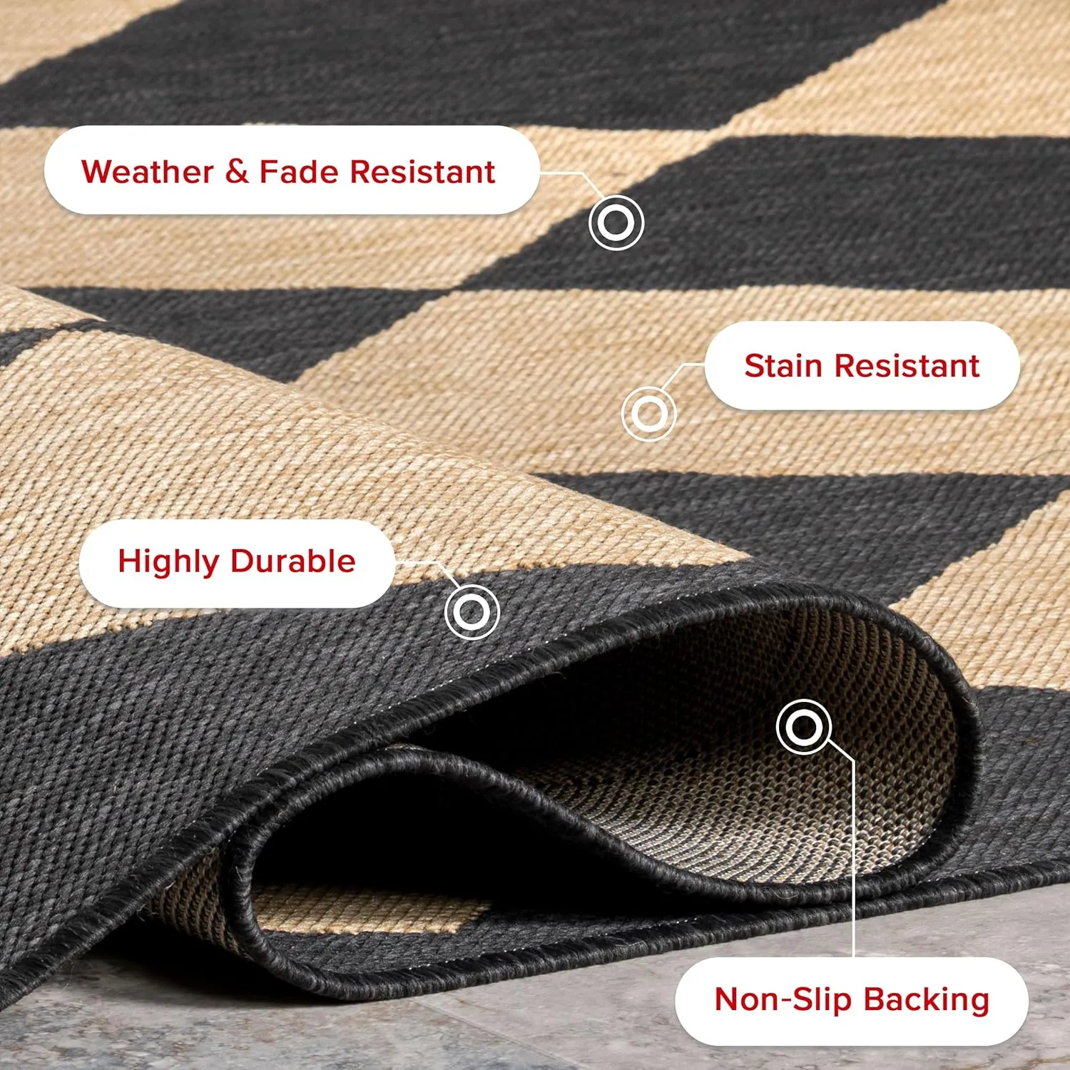 nuLOOM 4' x 6' Outdoor Performance Area Rug, Stain Resistant, Weather Resistant, High Traffic, Patio, Balcony, Outside, Sabina Dark Grey