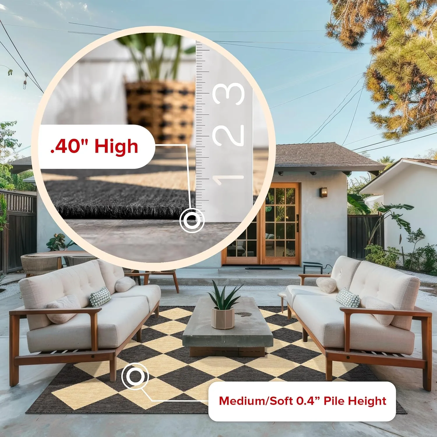 nuLOOM 4' x 6' Outdoor Performance Area Rug, Stain Resistant, Weather Resistant, High Traffic, Patio, Balcony, Outside, Sabina Dark Grey