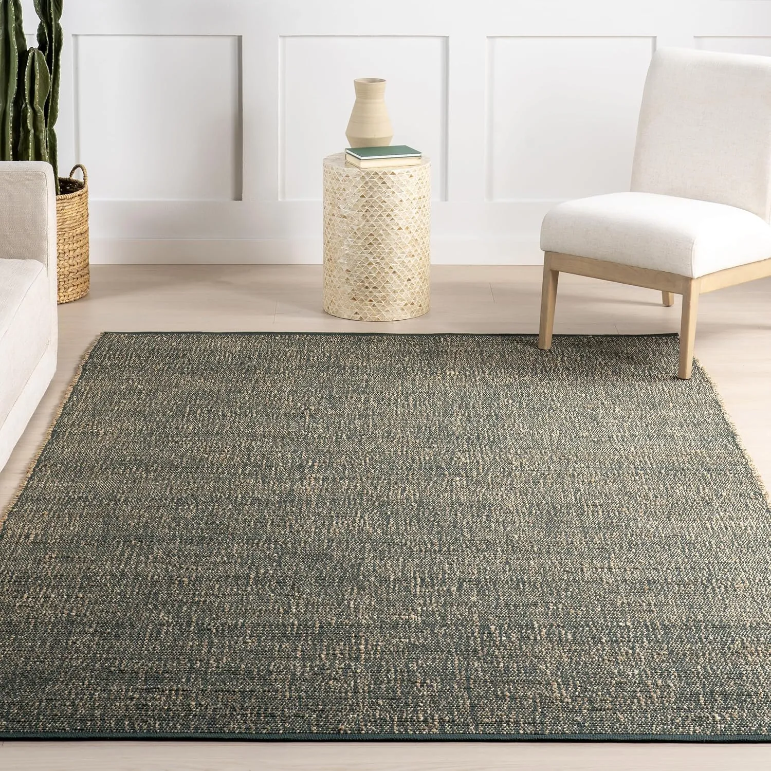 nuLOOM 5x8 Elfriede Jute & Cotton Hand Woven Area Rug, Green, Solid Rustic Farmhouse Style, Weaved Design, Natural Fiber, for Bedroom, Living Room, Dining Room, Hallway, Office, Entryway