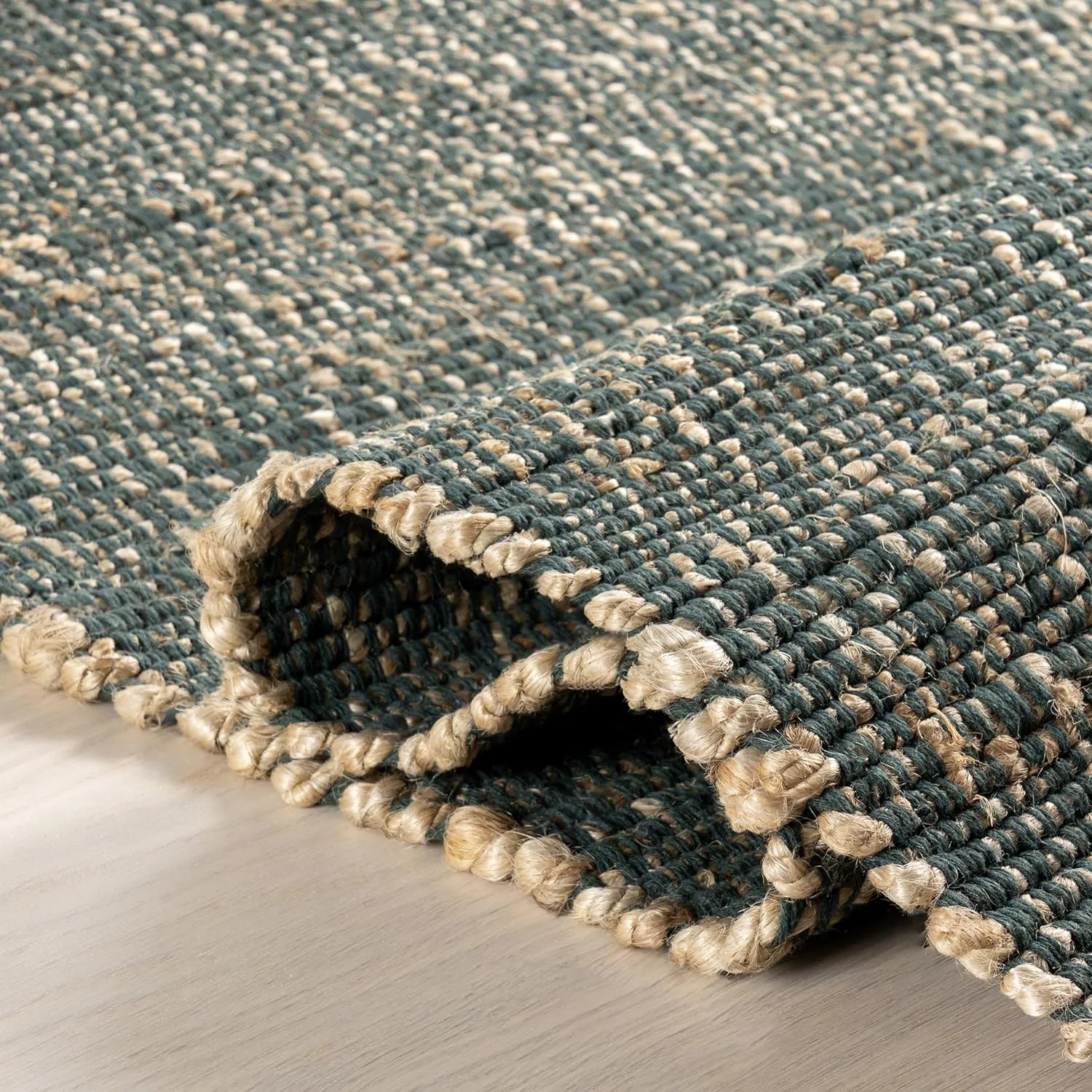nuLOOM 5x8 Elfriede Jute & Cotton Hand Woven Area Rug, Green, Solid Rustic Farmhouse Style, Weaved Design, Natural Fiber, for Bedroom, Living Room, Dining Room, Hallway, Office, Entryway