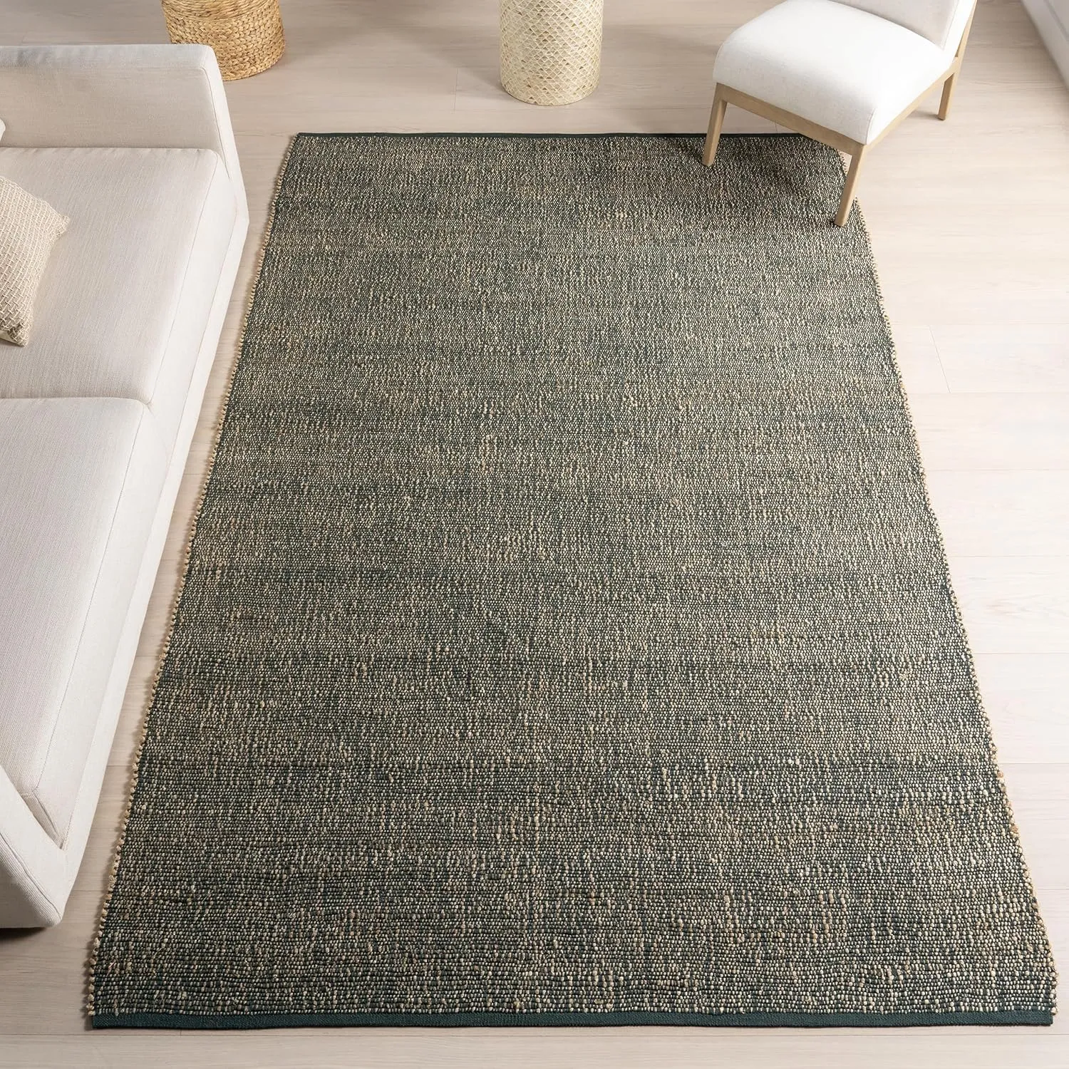 nuLOOM 5x8 Elfriede Jute & Cotton Hand Woven Area Rug, Green, Solid Rustic Farmhouse Style, Weaved Design, Natural Fiber, for Bedroom, Living Room, Dining Room, Hallway, Office, Entryway