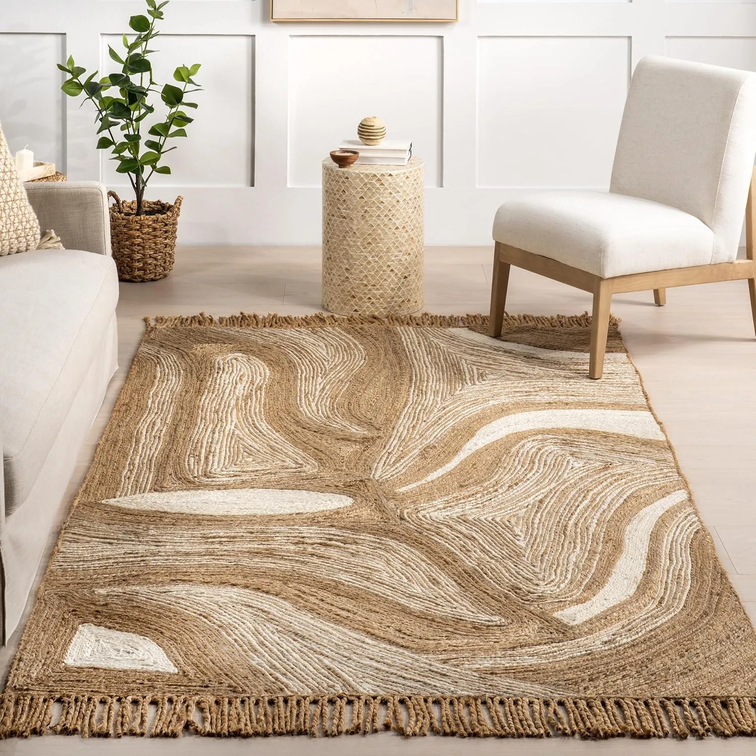 nuLOOM Dalia Jute Abstract Area Rug - 5x8 Jute Area Rug Contemporary Natural/Ivory Rugs for Dining Room Rug Neutral Rug Living Room Rug