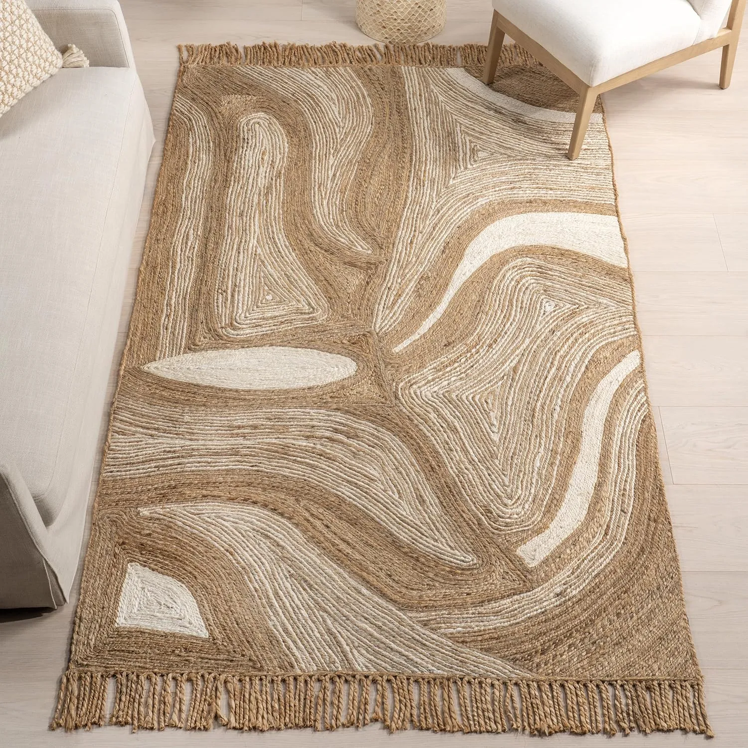 nuLOOM Dalia Jute Abstract Area Rug - 5x8 Jute Area Rug Contemporary Natural/Ivory Rugs for Dining Room Rug Neutral Rug Living Room Rug