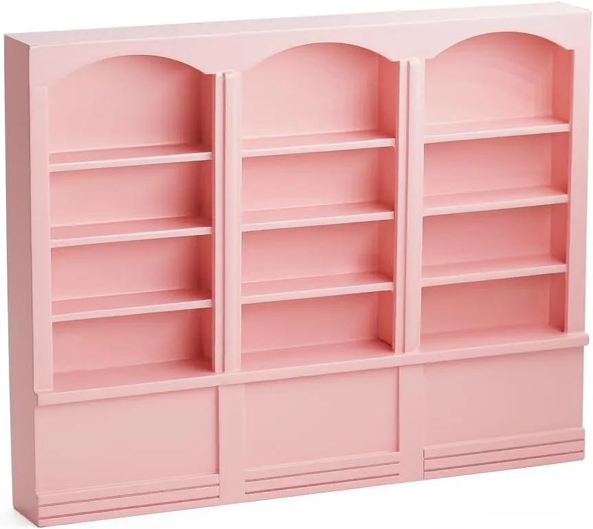 Odoria Dollhouse Bookcase Shelf Miniature: 1/12 Scale Bookshelf for Books Library School Office Modern - Mini Wall Display Cabinet Storage Shelving - Tiny Wood Furniture Cute Pink