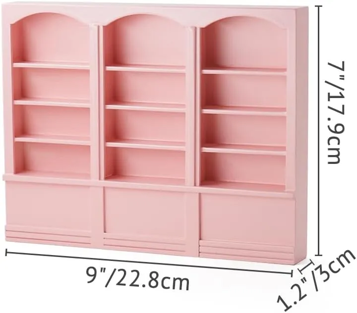 Odoria Dollhouse Bookcase Shelf Miniature: 1/12 Scale Bookshelf for Books Library School Office Modern - Mini Wall Display Cabinet Storage Shelving - Tiny Wood Furniture Cute Pink
