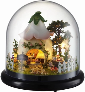 Ogrmar Wooden Dollhouse DIY Glassball Kit with Led Light-Green Garden