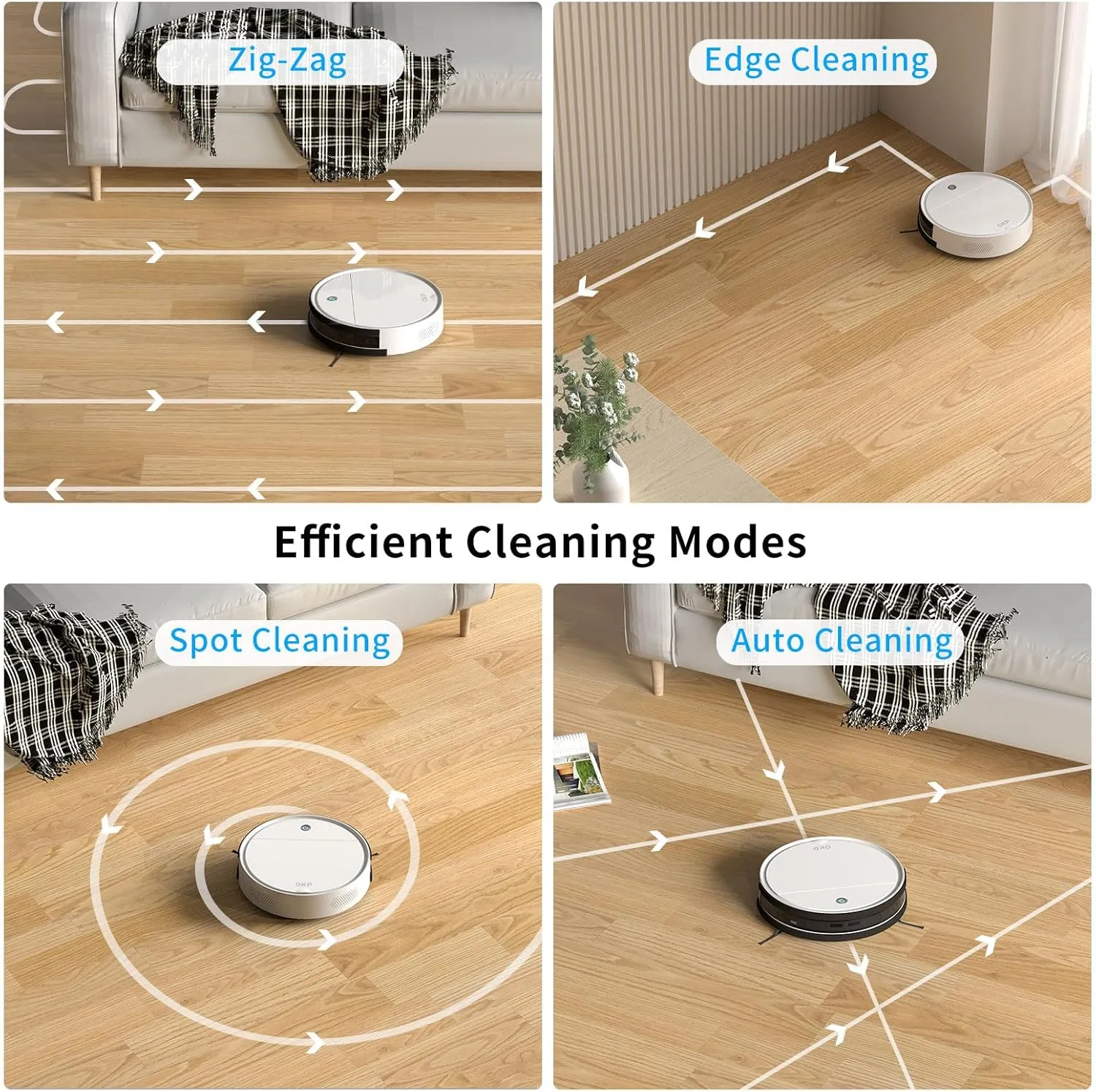 OKP Robot Vacuum Cleaner 2500Pa, 120 Min Runtime, Robotic Vacuum Cleaner with Schedule, WiFi/App/Alexa, Self-Charging, Slim Design, Quiet, Perfect for Hard Floors, Pet Hair, Carpets, K5