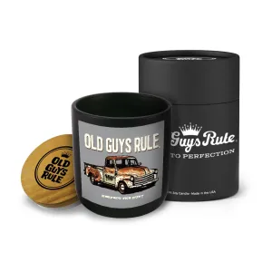 Old Guys Rule 100% Handmade Non-toxic Soy Wax Candle, Woodsy Masculine Scent, 75hr Burn, Soot Free, Cotton Wick, 10 oz - Fun Gift for Dad, Grandpa, Husband (OGR Rusty Truck, Woodfire)