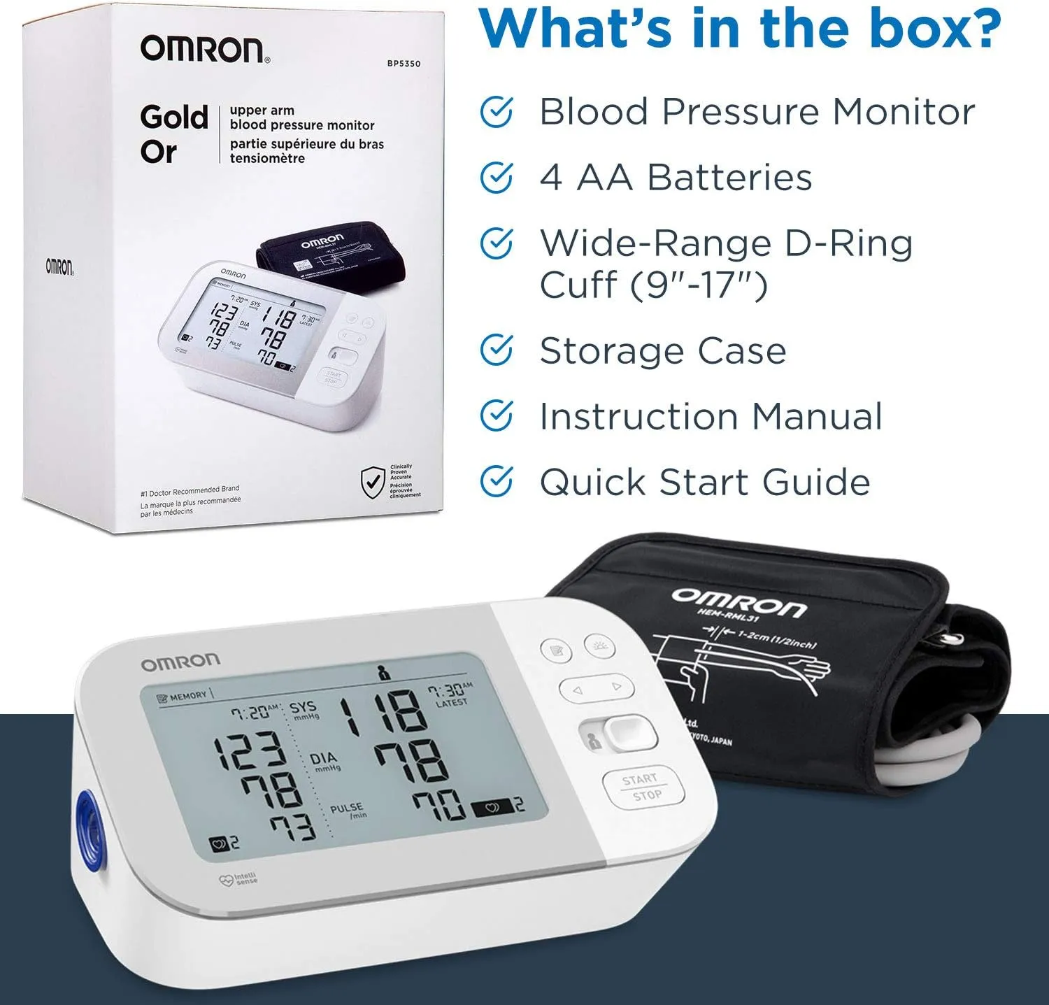 OMRON Gold Upper Arm Blood Pressure Monitor - Clinically Validated Blood Pressure Arm Cuff - Use OMRON Connect App for Unlimited Free Measurements