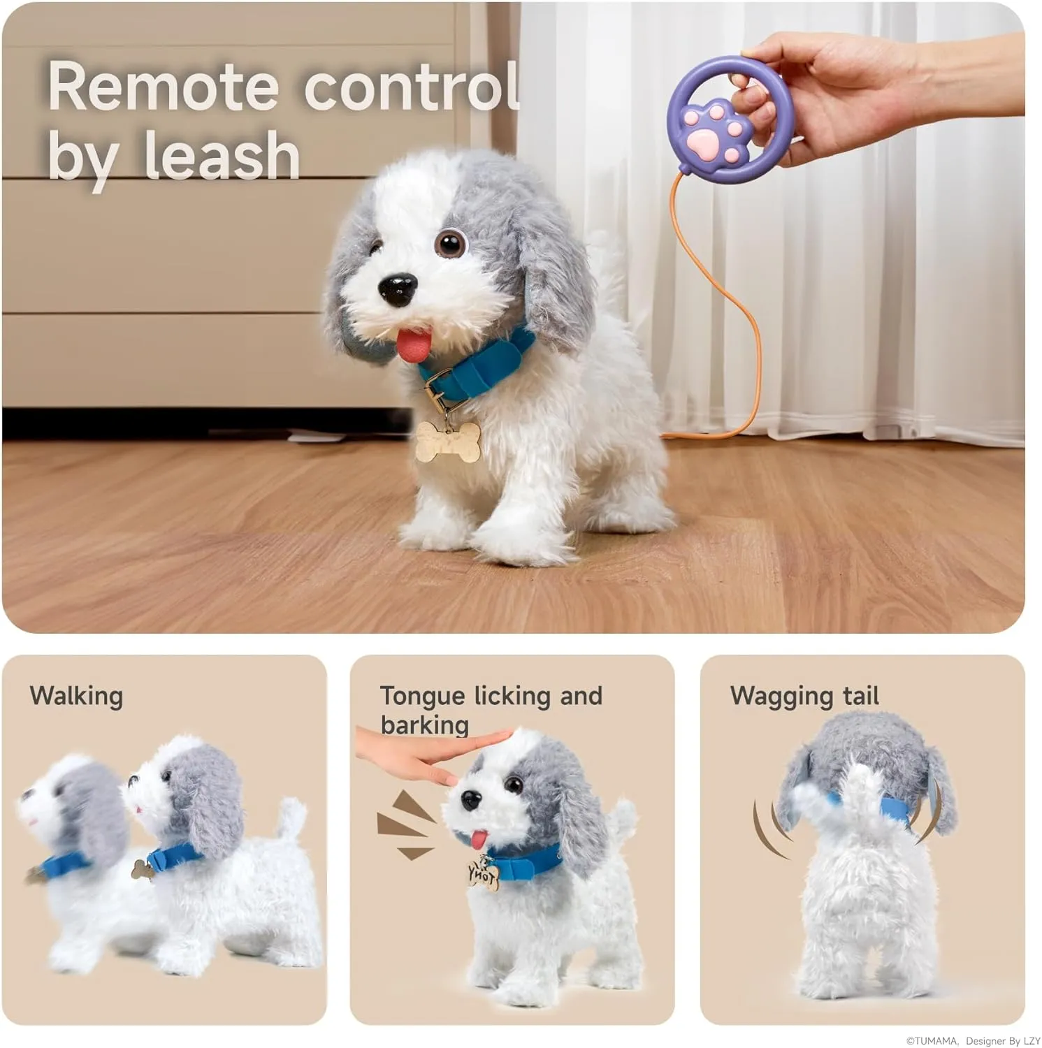 OR OR TU Walking Barking Toy Dog with Remote Control Leash, Plush Puppy Electronic Interactive Toys for Kids, Shake Tail,Pretend Dress Up Realistic Stuffed Animal Dog Age 3 4 5 6  Years Old Best Gift