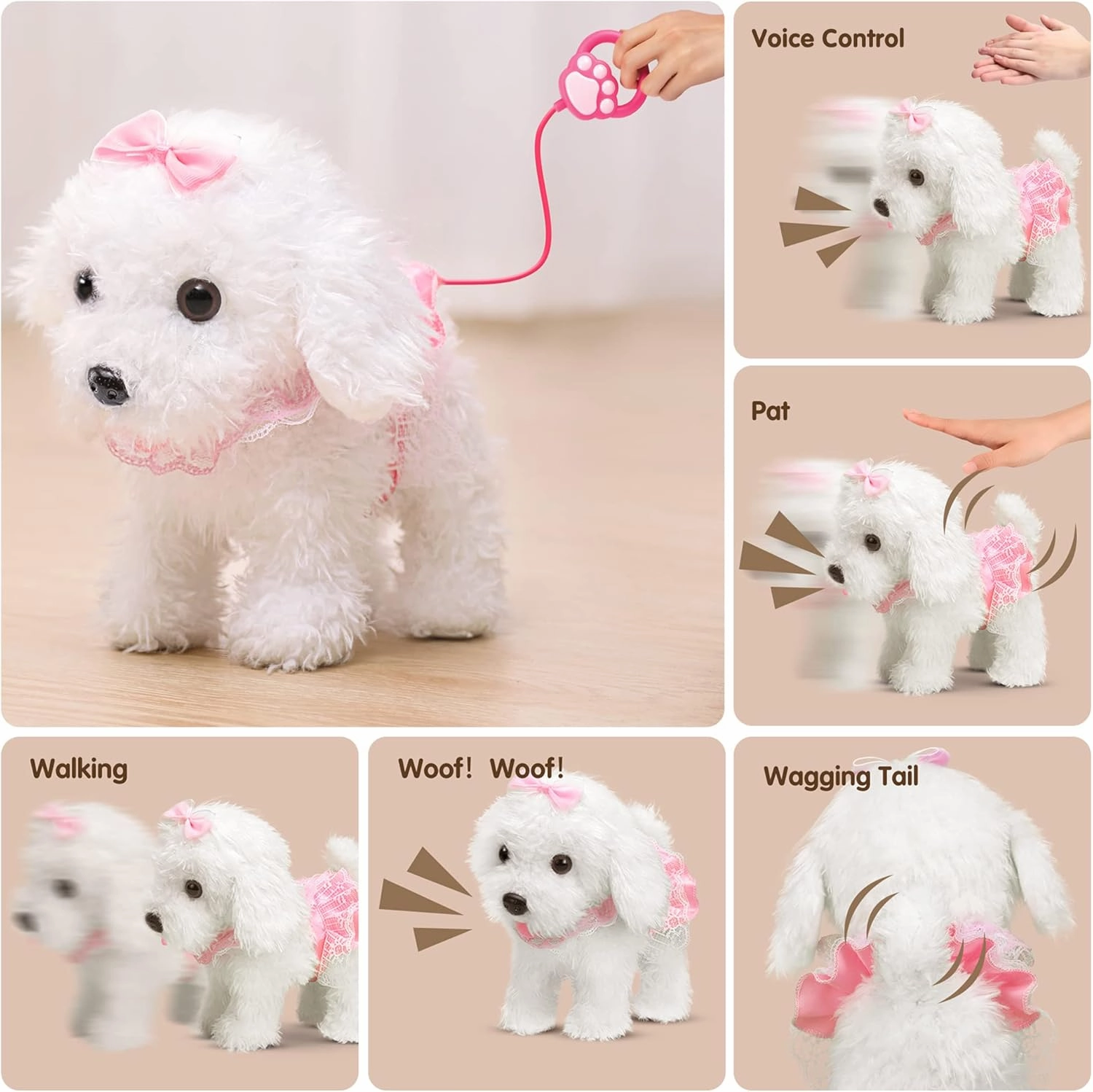 OR OR TU Walking Barking Toy Dog with Remote Control Leash, Plush Puppy Electronic Interactive Toys for Kids, Shake Tail,Pretend Dress Up Realistic Stuffed Animal Dog Age 3 4 5 6  Years Old Best Gift