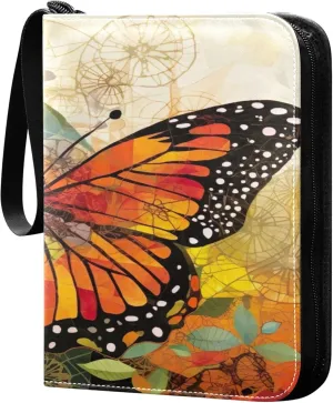 Orange Butterfly Card Binder 4 Pocket Collectible Trading Card Albums with 50 Sleeves Double Side PU Waterproof 3 Ring for Sports & Game Cards