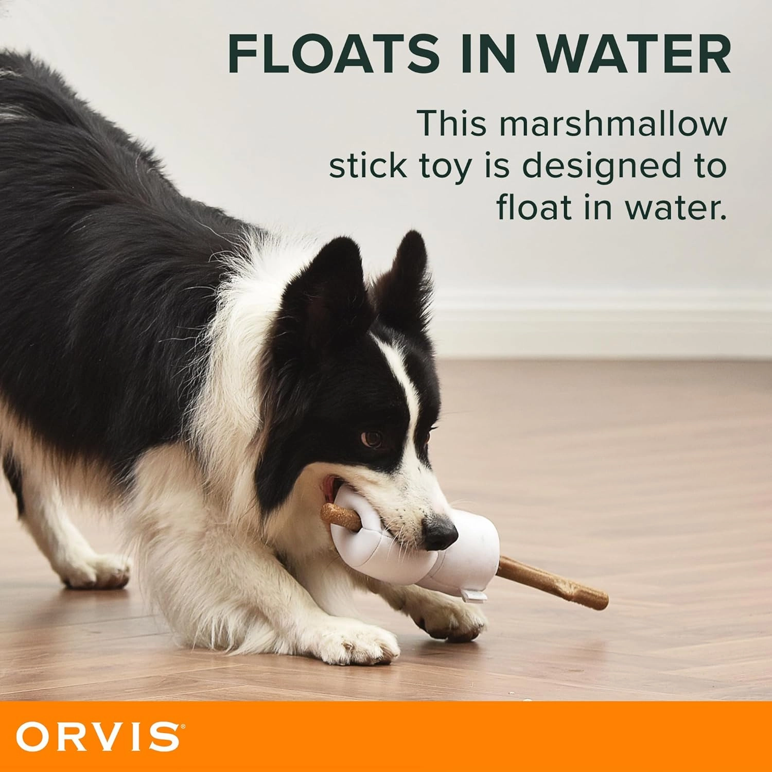Orvis Dog Floating Fetch and Chew Stick with Durable Plush Removable Marshmallows; Interactive Dog Toy with Removable Squeaky Marshmallows; Floating Dog Toys, Fun Camping Theme Dog Toys
