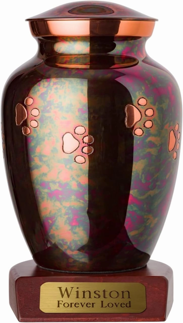 Ottillie Paws Series On Base (Size: Small, Color: Raku, Paws: Horizontal Brass, Base Stain: Walnut, Plate: Brass/Black)