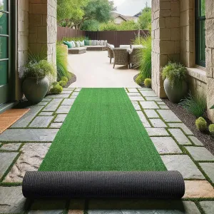 Ottomanson Artificial Grass Turf 2'7" x 7' Indoor Outdoor Faux Grass Rug with Drainage Holes, Customizable with Extra Long Size Options, Perfect for Patio Lawn Balcony Weddings Photoshoot Backdrop