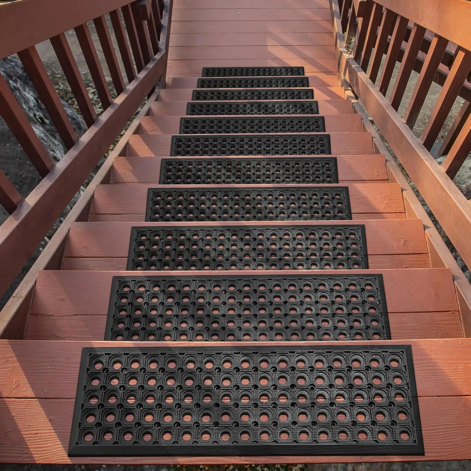 Ottomanson Easy Clean, Waterproof, Low Profile Non-Slip Indoor/Outdoor Rubber Stair Treads, 10" x 30" (5 Pack), Black/Gold