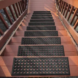 Ottomanson Easy Clean, Waterproof, Low Profile Non-Slip Indoor/Outdoor Rubber Stair Treads, 10" x 30" (5 Pack), Black/Gold