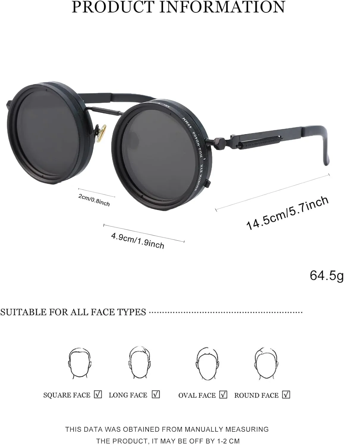OUANGANC sunglasses, 9 gears adjustable, men's sunglasses UV protection, metal frame, universal for street shooting & fishing