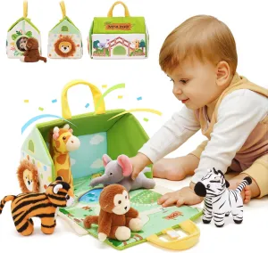 OUOZZZ 1 2 3 Year Old Toys - Mini Zoo Stuffed Animals Set – Interactive Plush Toys for Babies & Toddlers, Travel-Friendly & Huggable, Portable Gift, Safe & Washable 9.8"