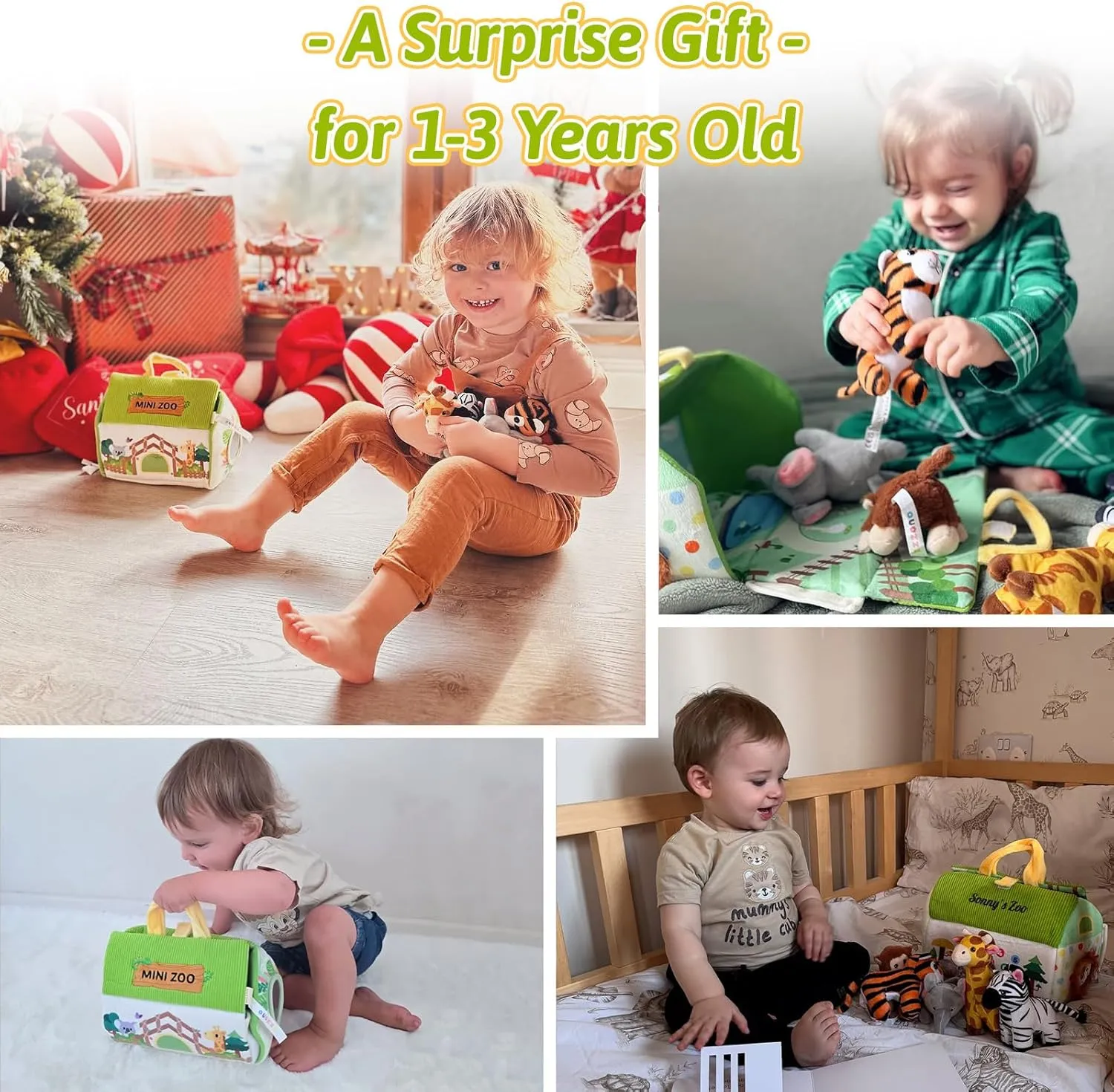 OUOZZZ 1 2 3 Year Old Toys - Mini Zoo Stuffed Animals Set – Interactive Plush Toys for Babies & Toddlers, Travel-Friendly & Huggable, Portable Gift, Safe & Washable 9.8"