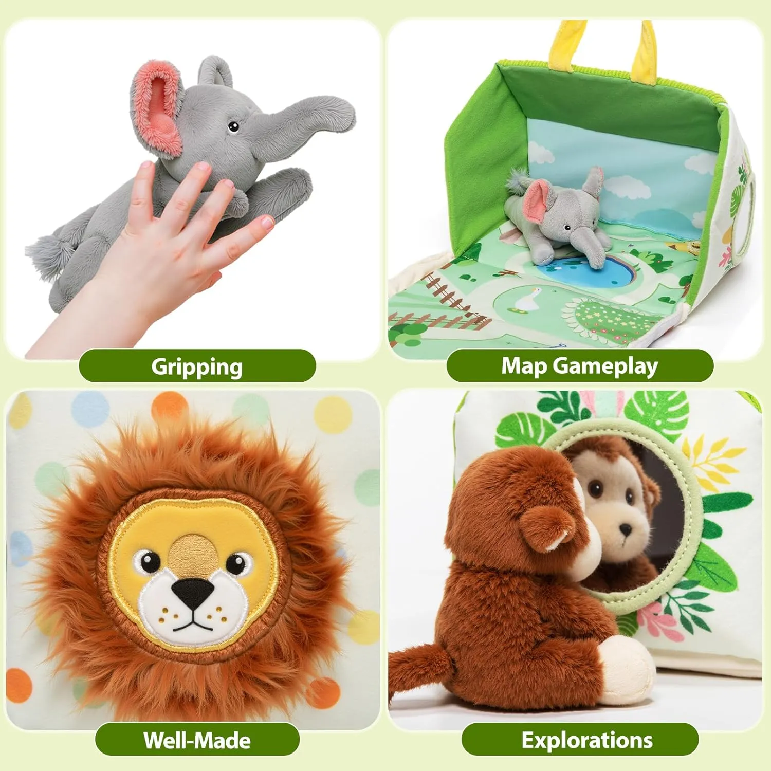 OUOZZZ 1 2 3 Year Old Toys - Mini Zoo Stuffed Animals Set – Interactive Plush Toys for Babies & Toddlers, Travel-Friendly & Huggable, Portable Gift, Safe & Washable 9.8"