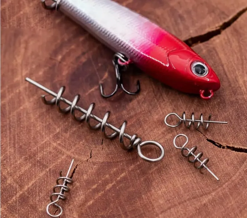 Pack of 100 Fishing Soft Lures Spring Twist Lock Bait Worm Keeper for Crank Hook Soft Lures