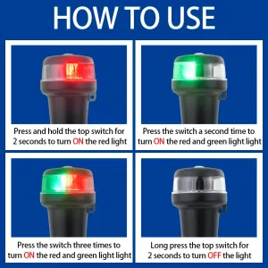 Pactrade Marine Navigation Lights for Boats LED - Red/Green Battery Powered Nav Lights for Boats - Rail Mount, Swivel Base, 3-Mode Operation - 1NM Waterproof