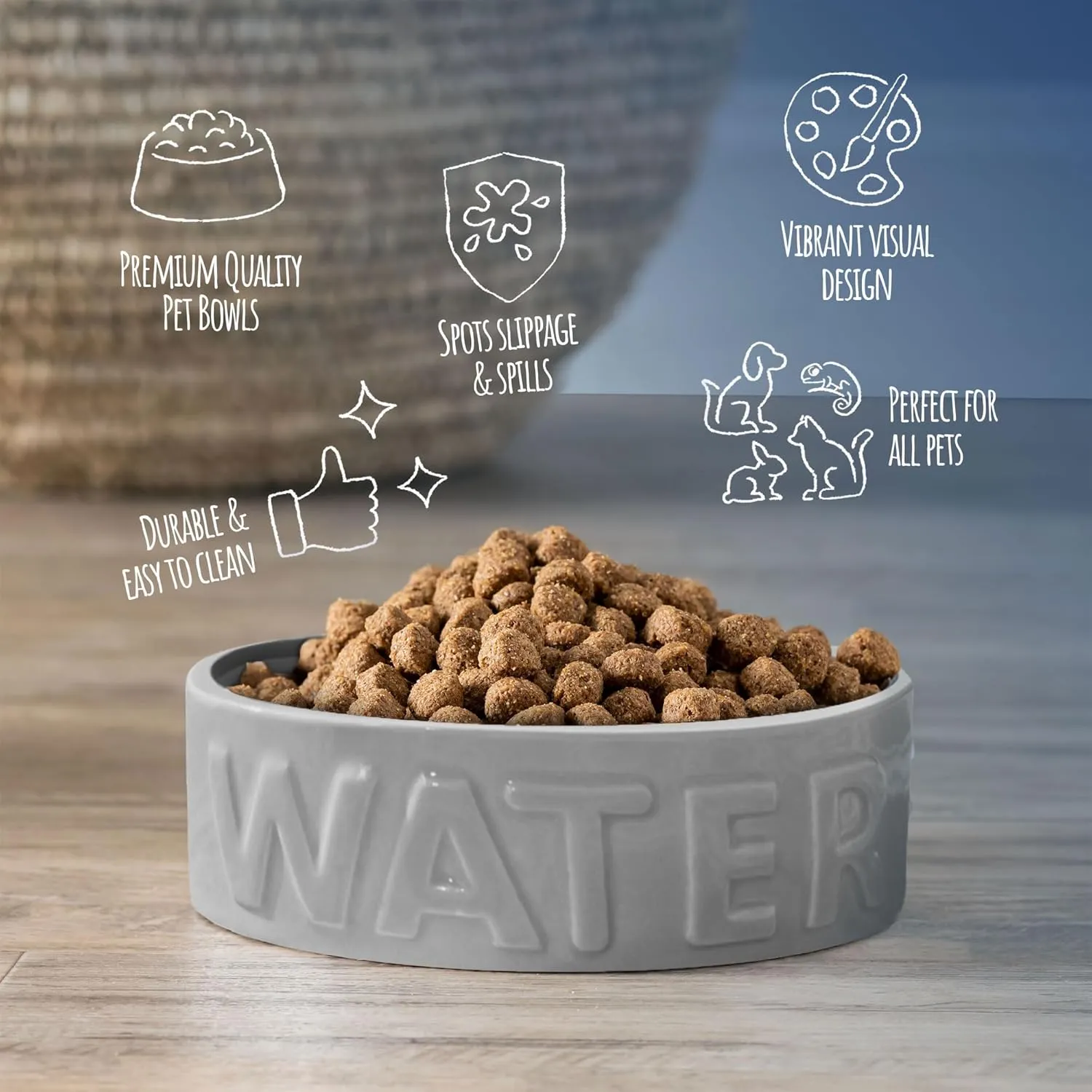 Park Life Designs Pet Bowl | Classic Water (Large, Grey)