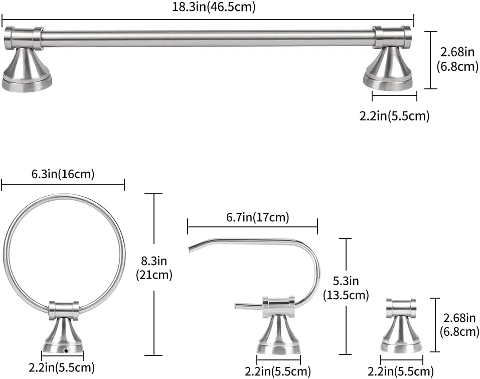 PARTPHONER 2-Light Bathroom Vanity Light Fixture, 5 Piece All-in-One Bath Sets, Bar, Towel Ring, Robe Hook, Toilet Paper Holder, Brushed Nickel with White Frosted Glass Vanity Light