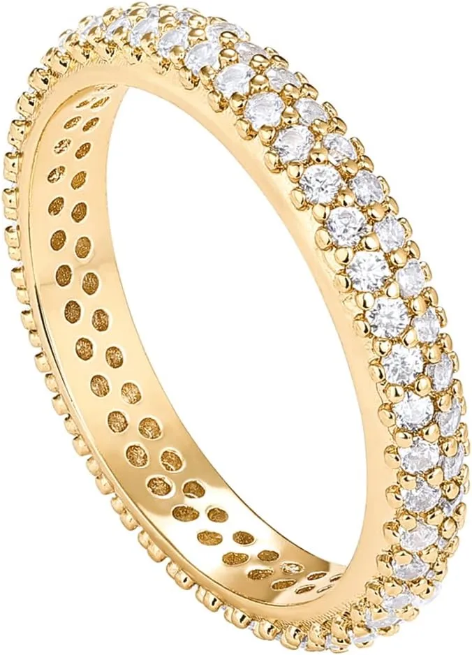 PAVOI 14K Gold Plated Cubic Zirconia Double Row Eternity Band for Women